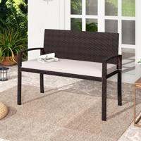 Polyrattan Tuinbank met Zitkussen Weerbestendige Balkonbank tot 360 kg Belastbaar Balkonbank Beige Polyrattan Tuinbank met Zitkussen Weerbestendige Balkonbank tot 360 kg Belastbaar Balkonbank Beige