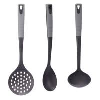 Kook/keuken gerei - set van 3x stuks - zwart/grijs - kunststof - keuken/kook accessoires - Soeplepels