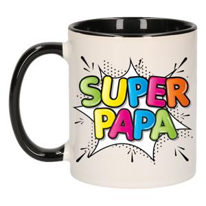 Cadeau koffie/thee mok voor papa - zwart - super papa - keramiek - 300 ml - Vaderdag