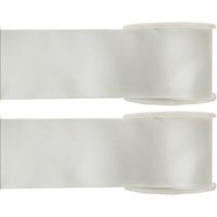 2x Ivoorwitte satijnlint rollen 2,5 cm x 25 meter cadeaulint verpakkingsmateriaal - Cadeaulinten