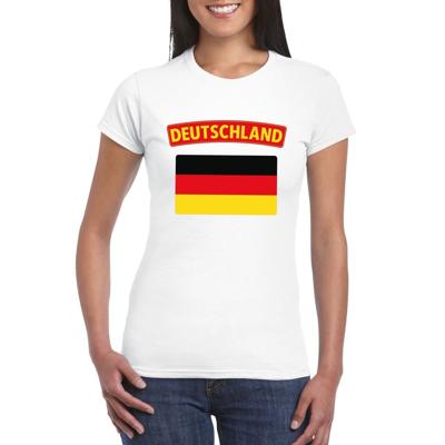 Vlag Duitsland t-shirt - wit - vlag van het land print - voor dames - korte mouwen - supporters Vlag Duitsland t-shirt - wit - vlag van het land print - voor dames - korte mouwen - supporters