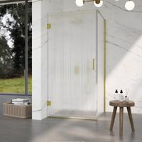 Fortifura Galeria Douchecabine - 90x90x200cm - scharnieren - deurgreep - stabilisatiestang - helder geribbeld - veiligheidsglas - Geborsteld messing PVD (Goud) SW1208821/SW1122564/SW797910/SW797951
