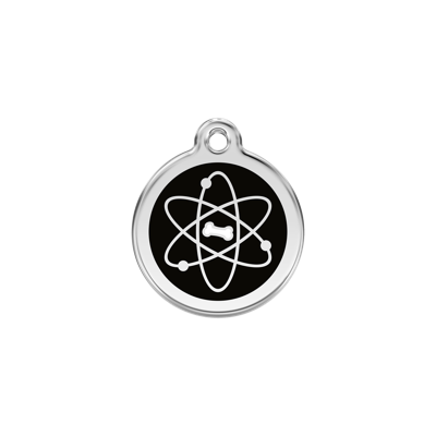 Atom Black roestvrijstalen hondenpenning small/klein dia. 2 cm - Reddingo
