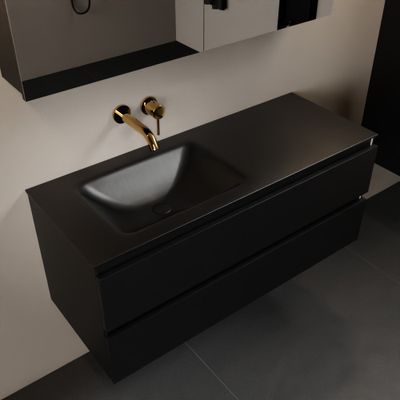 MONDIAZ AIVY 120cm badmeubel Urban, wastafel Urban solid surface links zonder kraangat met spiegelkast (AI-351631URBAN-NO - AI-M120URLI - AI-C120URMI)