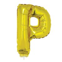 Gouden opblaas letter ballon P op stokje 41 cm