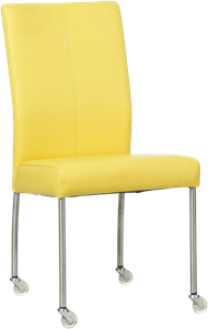 Felgele leren moderne eetkamerstoel Comfort - poot rond rvs met wiel - Hermes Leer Yellow (felgeel leer)