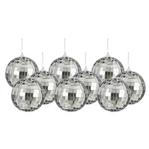 Disco kerstballen - 9x stuks - zilver - 8 cm - foam - spiegelbol/discobol