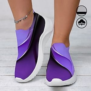 Dames Sneakers Instappers Schoenen afdrukken Grote maten Flyknit schoenen Buiten Dagelijks Geometrisch Kleurenblok Zomer Winter Platte hak Ronde Teen Gesloten teen Modieus Casual Vliegende weven Lightinthebox