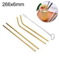 4 STKS herbruikbare RVS drinken stro + Cleaner borstel set Kit 266 * 6mm (goud)