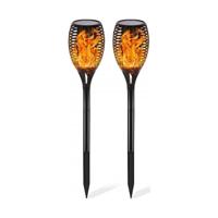 LED Solar Tuinfakkels met Zonne-energie - Set van 2 - Dag- en Nachtsensor - Mat Zwart