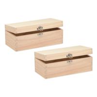 Houten schatkistje met sluiting en deksel - 2x - 23 x 11 x 9 cm - Sieraden/spulletjes/sleutels