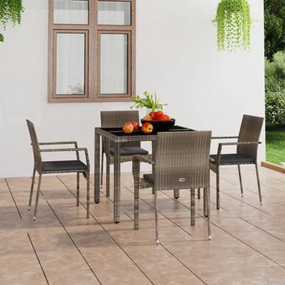 Tuinstoelen 4 st met kussens poly rattan grijs
