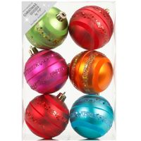 6x Kunststof kerstballen gekleurd 8 cm - Kerstbal - thumbnail
