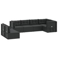 vidaXL 7-delige Loungeset met kussens poly rattan zwart