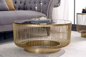 Ronde salontafel VARIATION 80cm goud metalen frame zwart glas handgemaakt vintage design - 43233