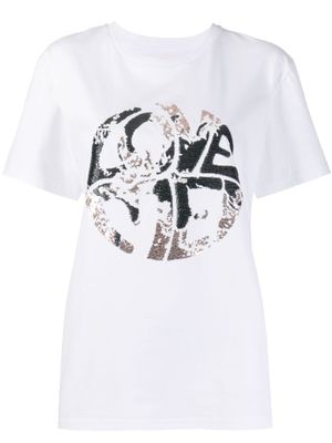 Alberta Ferretti t-shirt imprimé brodé de sequins - Blanc