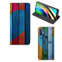 Motorola Moto G9 Plus Book Wallet Case Wood Heart - Cadeau voor je Vriend