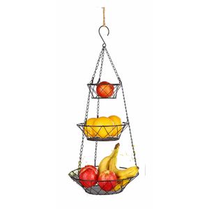 Metalen hang etagere / fruitetagere met 3 ronde manden 67 cm - Etageres