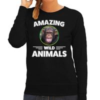 Sweater chimpansee apen amazing wild animals / dieren trui zwart voor dames 2XL  - - thumbnail