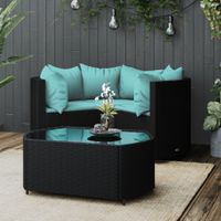 4-delige Loungeset met kussens poly rattan zwart - thumbnail