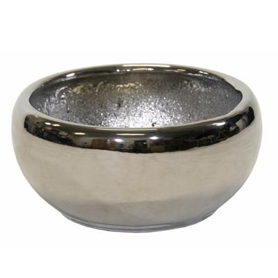 Mega Collections Bloempot/schaal Emperor laag - rond - zilver - D33 x H17 cm - glans