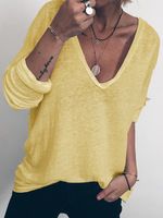 Casual Solid V Neck T-shirt