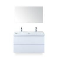 Vogue Badmeubelset 100 cm - Greeplijst in kleur - Wit Hoogglans - Keramische Wastafel Wit 2 kraangaten - met Spiegel