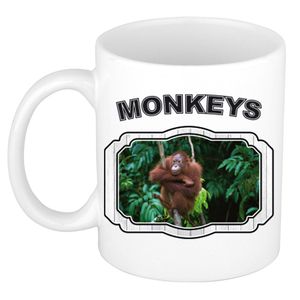 Dieren orang oetan beker - monkeys/ apen mok wit 300 ml