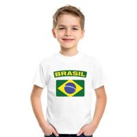 Supporters kleding - t-shirt van vlag Brazilie - wit - voor kinderen - korte mouwen - sport