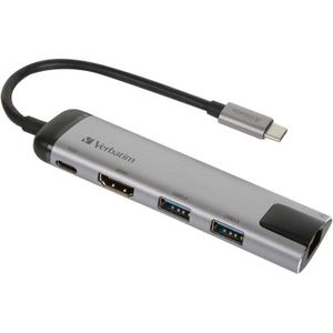 Verbatim USB 3.2 Gen 1 multiport hub, USB-C > 2x USB-A + USB-C + HDMI + RJ-45 usb-hub PD, opladen tot 100 watt