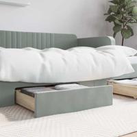 Opberglades bed 2 st bewerkt hout en fluweel lichtgrijs