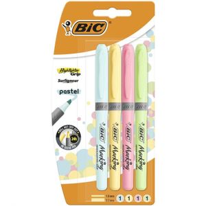 BIC Highlighter Grip Pastel markeerstift 4 stuk(s) Beitelvormige punt Blauw, Groen, Roze, Geel