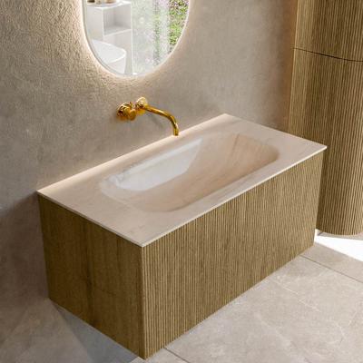 Badmeubel Mondiaz Kurve-Dlux | 90 cm | Meubelkleur Dusk | Wastafelkleur Meli | Solid surface | Wasbak midden spoelbak | Zonder kraangat(en)