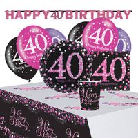 Amscan Partypakket Happy 40th Birthday Dames Roze/zwart 41-delig - thumbnail