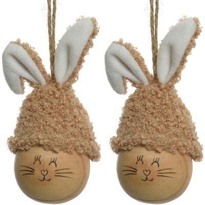 Decoris Paasei - 2x - 12 cm - bruin - kunststof - paashaas - paasversiering - pasen