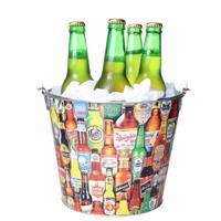 IJsemmer/bierkoeler met handvat - Retro look - 4.5L - metaal - kleuren mix - D22 x H17 cm IJsemmer/bierkoeler met handvat - Retro look - 4.5L - metaal - kleuren mix - D22 x H17 cm