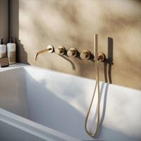 Badkraan set SaniClear Plus | Inbouw | Thermostaatkraan | Incl.Inbouwdeel | Geborsteld Messing - mat goud Badkraan set SaniClear Plus | Inbouw | Thermostaatkraan | Incl.Inbouwdeel | Geborsteld Messing - mat goud