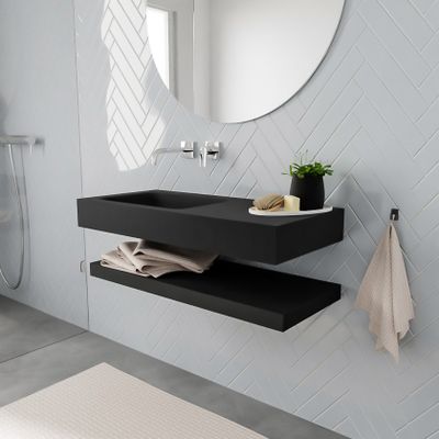 Mondiaz Alan badmeubel 100 cm solid suface planchet urban vrijhangend wastafel links zonder kraangat zwart