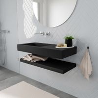 Mondiaz Alan badmeubel 100 cm solid suface planchet urban vrijhangend wastafel links zonder kraangat zwart