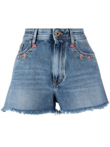 Jacob Cohën short en jean à fleurs brodées - Bleu