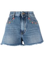 Jacob Cohën short en jean à fleurs brodées - Bleu - thumbnail