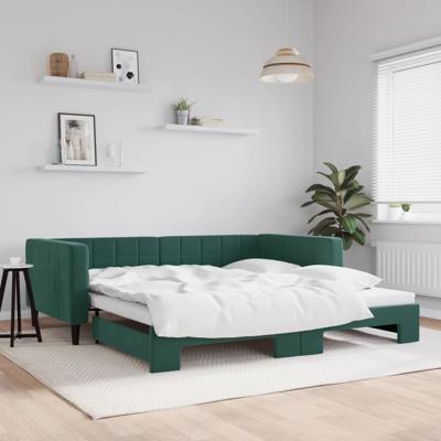 Slaapbank met onderschuifbed 100x200 cm fluweel donkergroen