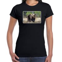 Dieren t-shirt met beren foto zwart voor dames - thumbnail