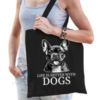 Cadeau tas voor hondenliefhebbers - zwart - Franse Bulldog hond - katoen - 42 x 38 cm Cadeau tas voor hondenliefhebbers - zwart - Franse Bulldog hond - katoen - 42 x 38 cm