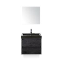 Dante Badmeubelset 60 cm - Black Oak - Wastafel Hardsteen Wit Lucca - met Spiegel