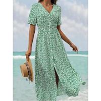 Dames Ditsy bloemen Splitsen Gerimpeld V-hals Maxi-jurk Boho Vakantie Mouwloos Zomer Lightinthebox