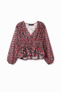 Plumeti blouse met bloemen - BLACK - S