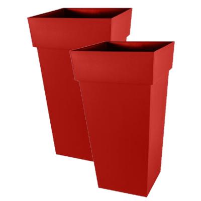 EDA Bloempot Toscane - 2x stuks - kunststof - rood - L43 x B43 x H80 cm - 98 liter - plantenpot hoog