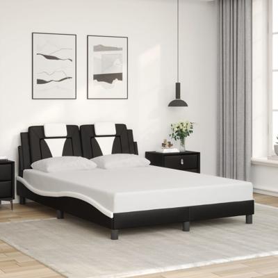 Bedframe met hoofdbord kunstleer zwart en wit 140x200 cm
