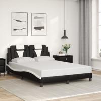 Bedframe met hoofdbord kunstleer zwart en wit 140x200 cm